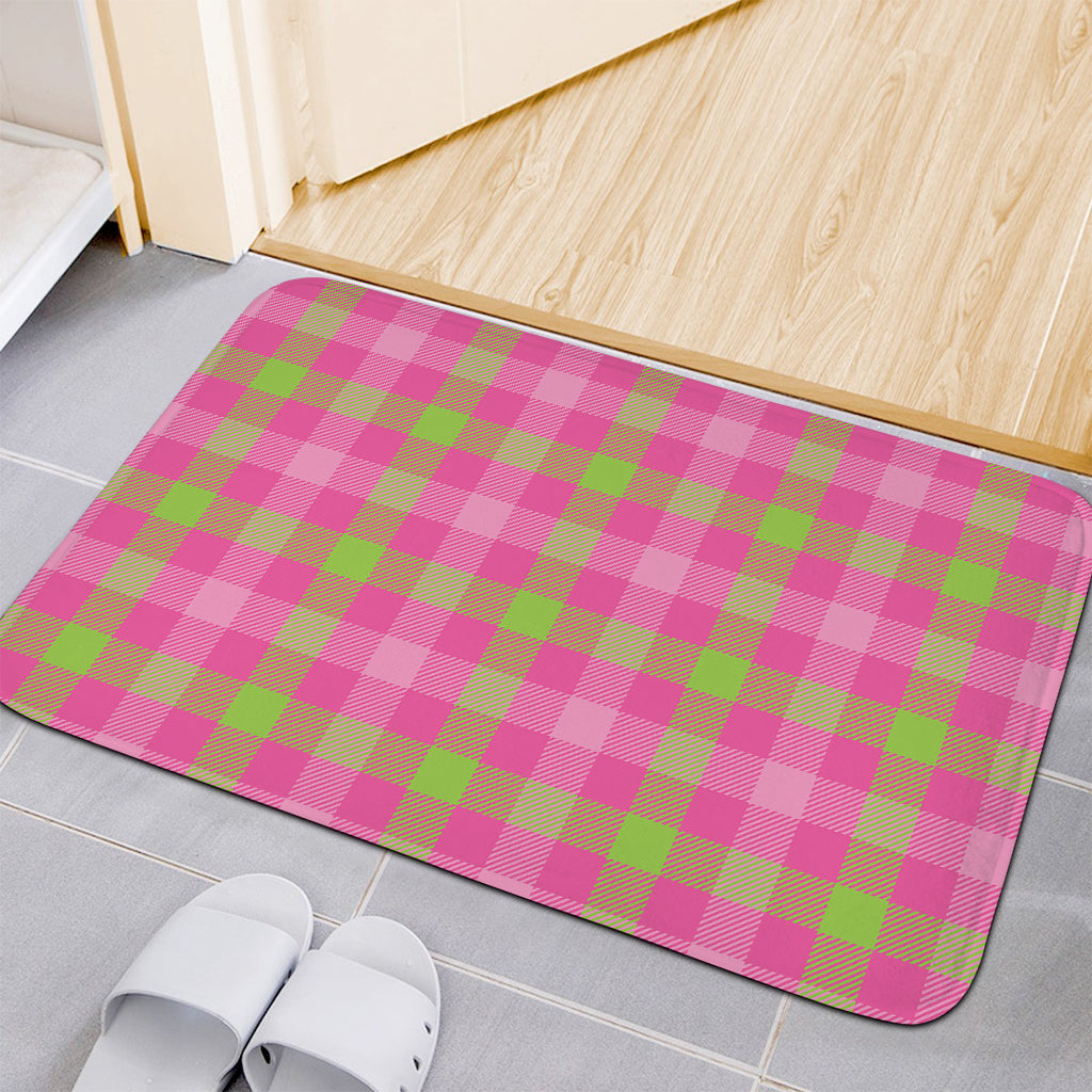 Green And Pink Buffalo Plaid Print Indoor Door Mat