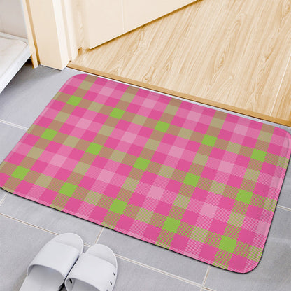 Green And Pink Buffalo Plaid Print Indoor Door Mat