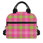 Green And Pink Buffalo Plaid Print Insulated Lunch Bag