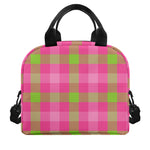 Green And Pink Buffalo Plaid Print Insulated Lunch Bag