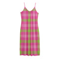 Green And Pink Buffalo Plaid Print Jersey Midi Cami Dress