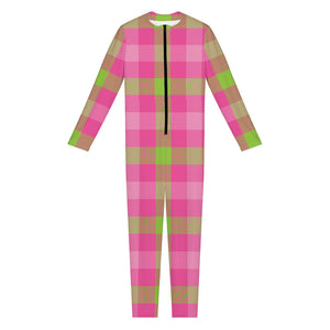 Green And Pink Buffalo Plaid Print Jumpsuit