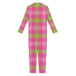 Green And Pink Buffalo Plaid Print Jumpsuit