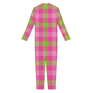 Green And Pink Buffalo Plaid Print Jumpsuit