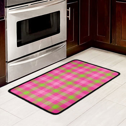 Green And Pink Buffalo Plaid Print Kitchen Mat