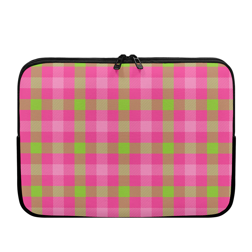 Green And Pink Buffalo Plaid Print Laptop Sleeve