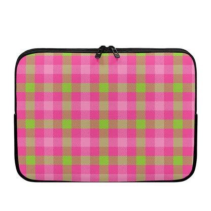 Green And Pink Buffalo Plaid Print Laptop Sleeve