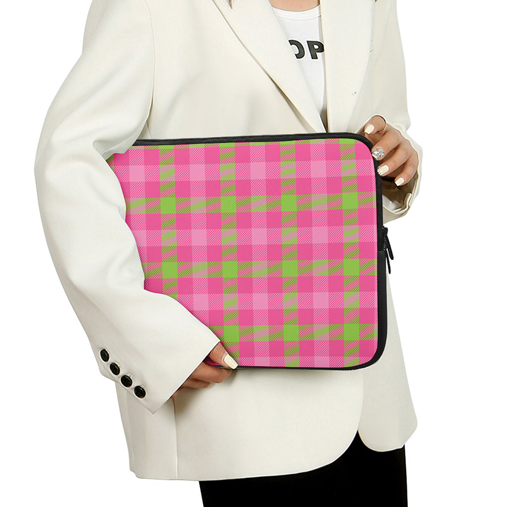 Green And Pink Buffalo Plaid Print Laptop Sleeve