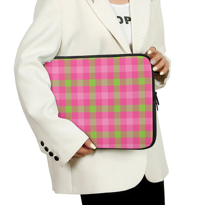 Green And Pink Buffalo Plaid Print Laptop Sleeve