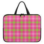 Green And Pink Buffalo Plaid Print Laptop Sleeve With Handle