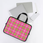 Green And Pink Buffalo Plaid Print Laptop Sleeve With Handle