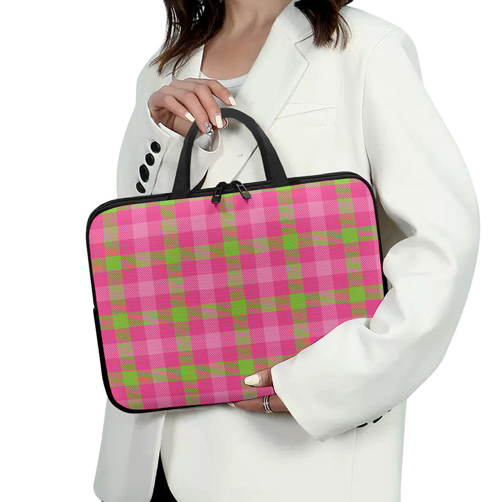 Green And Pink Buffalo Plaid Print Laptop Sleeve With Handle