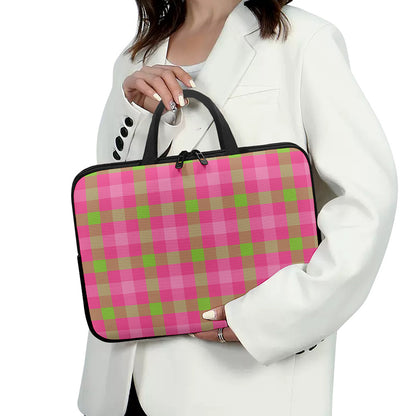 Green And Pink Buffalo Plaid Print Laptop Sleeve With Handle