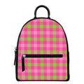 Green And Pink Buffalo Plaid Print Leather Backpack