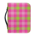 Green And Pink Buffalo Plaid Print Leather Bible Cover
