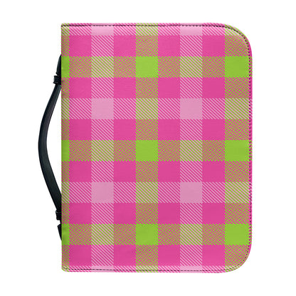 Green And Pink Buffalo Plaid Print Leather Bible Cover