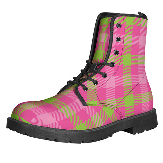 Green And Pink Buffalo Plaid Print Backpack