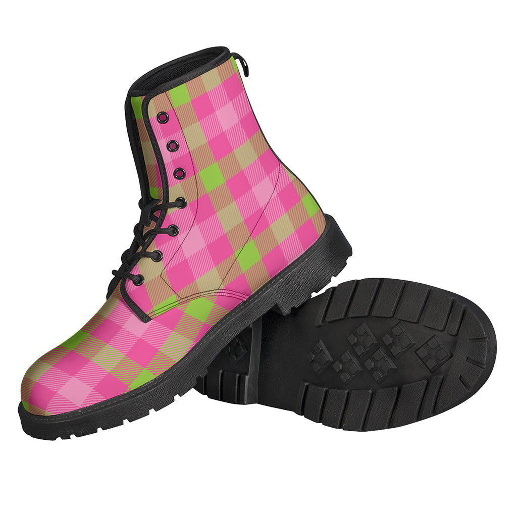 Green And Pink Buffalo Plaid Print Backpack
