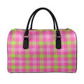 Green And Pink Buffalo Plaid Print Leather Duffel Bag