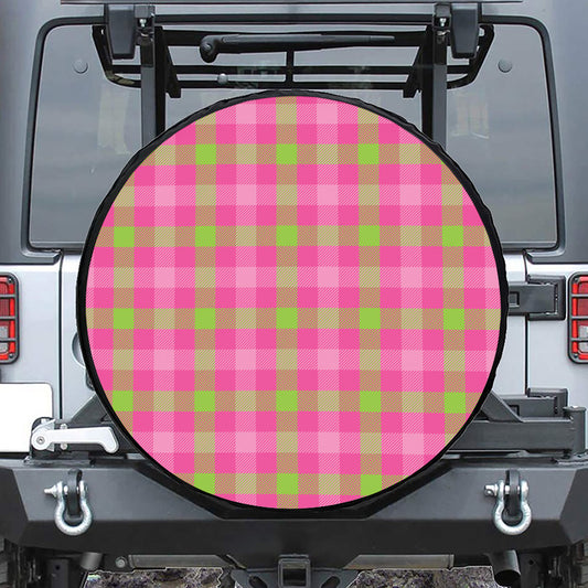 Green And Pink Buffalo Plaid Print Leather Spare Tire Cover
