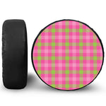 Green And Pink Buffalo Plaid Print Leather Spare Tire Cover
