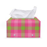Green And Pink Buffalo Plaid Print Leather Tissue Box Cover