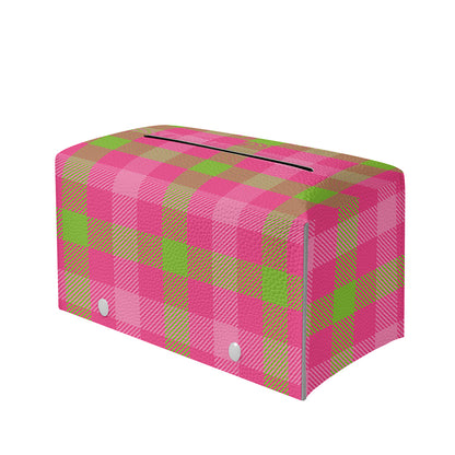 Green And Pink Buffalo Plaid Print Leather Tissue Box Cover