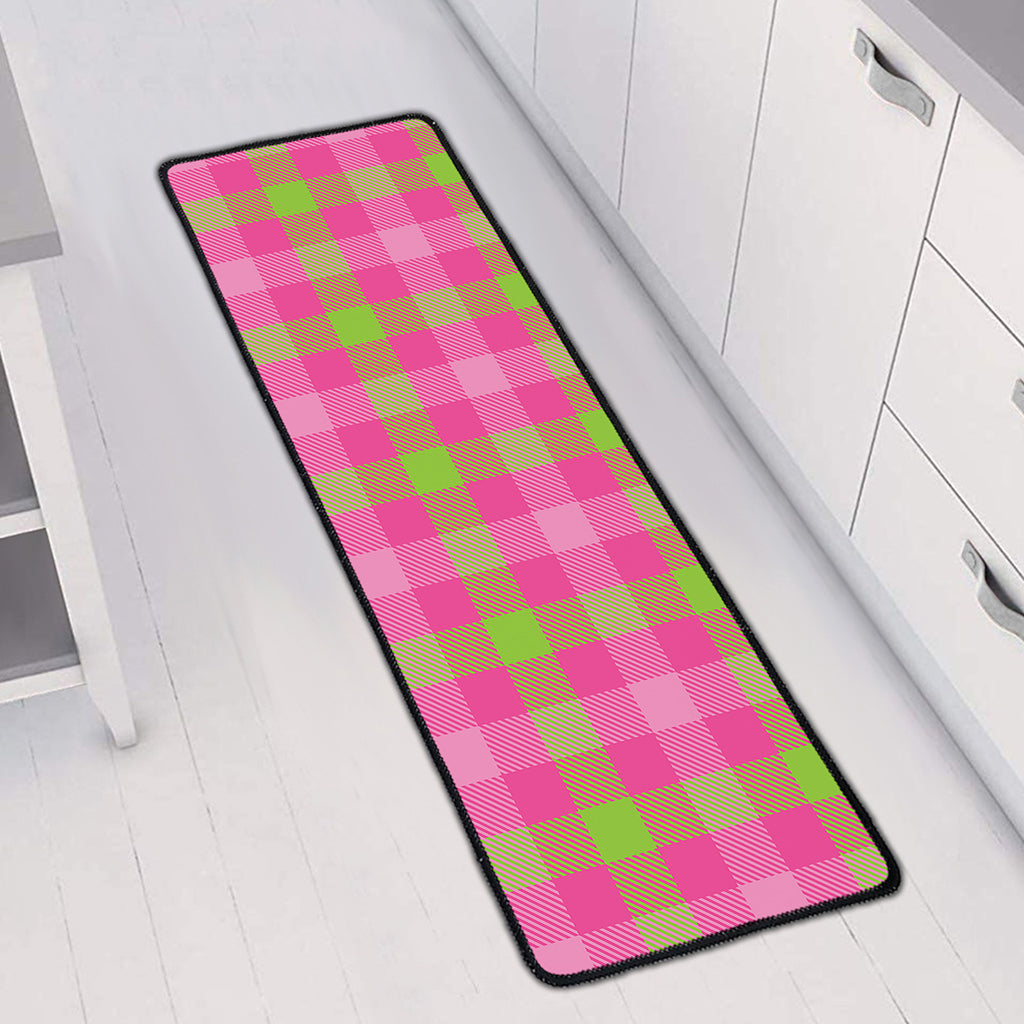 Green And Pink Buffalo Plaid Print Long Kitchen Mat
