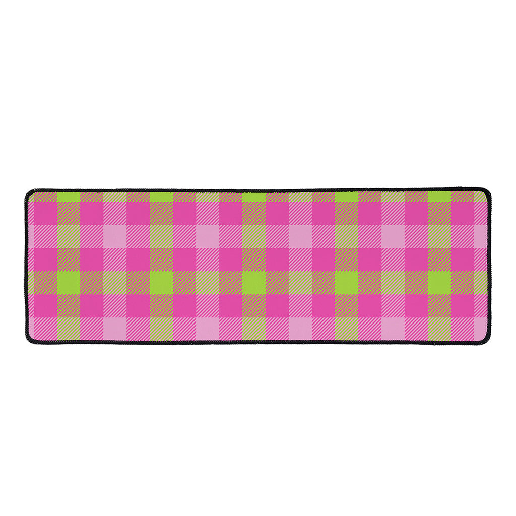 Green And Pink Buffalo Plaid Print Long Kitchen Mat