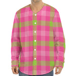 Green And Pink Buffalo Plaid Print Long Sleeve Baseball Jersey