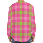 Green And Pink Buffalo Plaid Print Long Sleeve Baseball Jersey