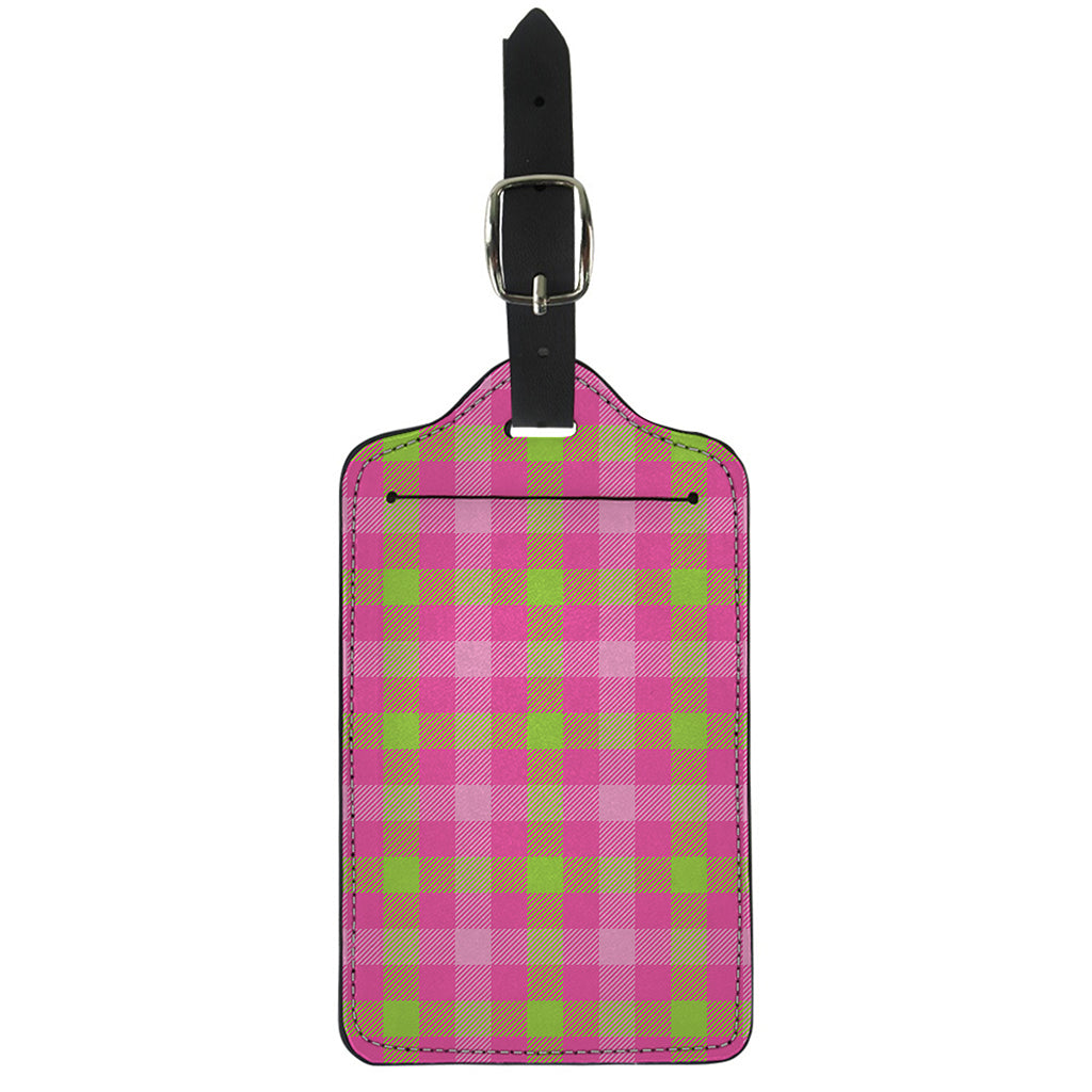 Green And Pink Buffalo Plaid Print Luggage Tag