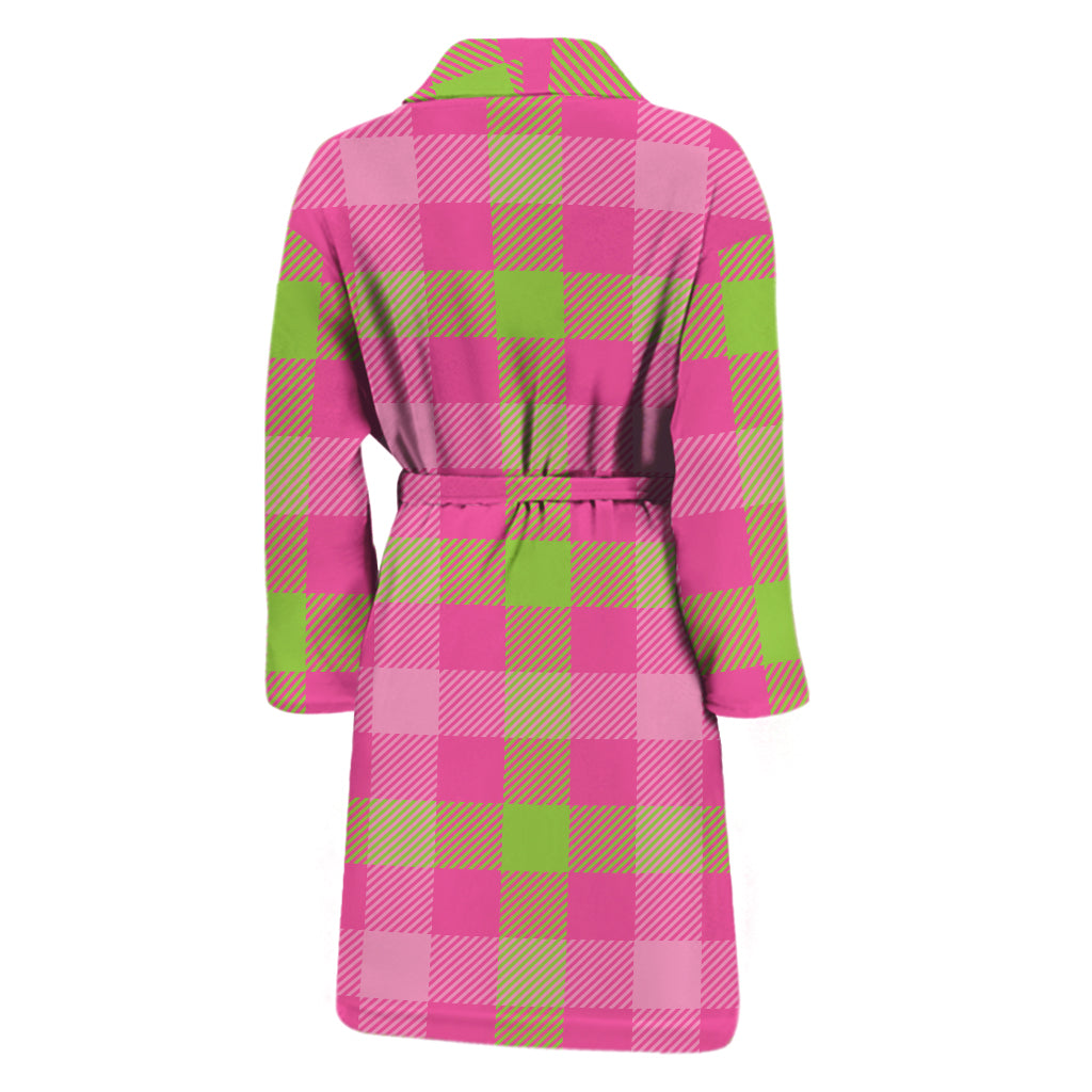 Green And Pink Buffalo Plaid Print Men's Bathrobe