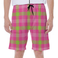 Green And Pink Buffalo Plaid Print Men's Beach Shorts
