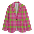 Green And Pink Buffalo Plaid Print Men's Blazer