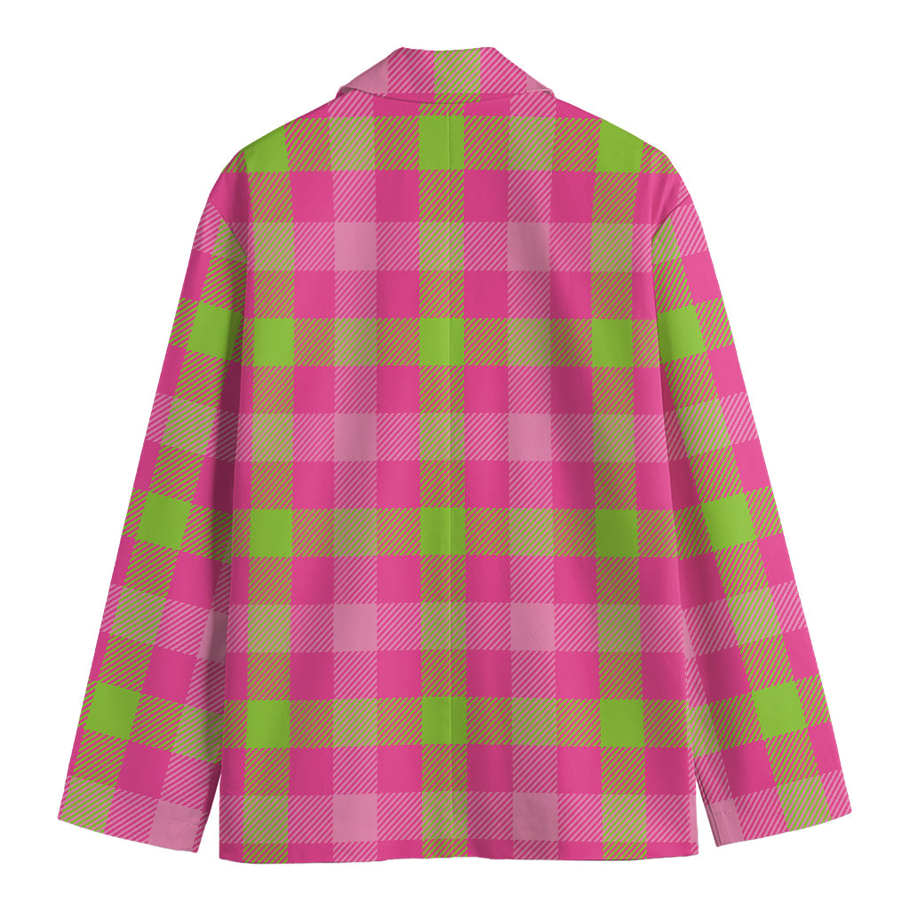 Green And Pink Buffalo Plaid Print Men's Blazer
