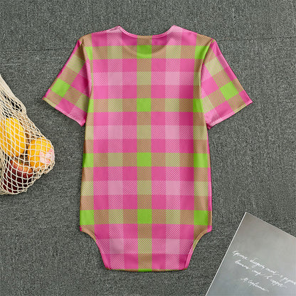 Green And Pink Buffalo Plaid Print Men's Bodysuit