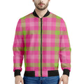 Green And Pink Buffalo Plaid Print Men's Bomber Jacket