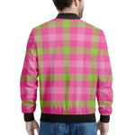 Green And Pink Buffalo Plaid Print Men's Bomber Jacket