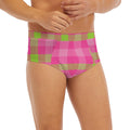 Green And Pink Buffalo Plaid Print Men's Briefs