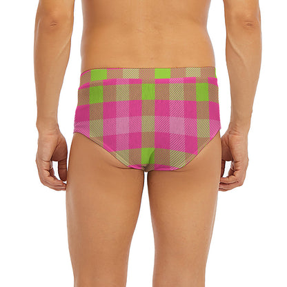 Green And Pink Buffalo Plaid Print Men's Briefs