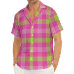 Green And Pink Buffalo Plaid Print Men's Deep V-Neck Shirt