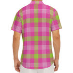 Green And Pink Buffalo Plaid Print Men's Deep V-Neck Shirt