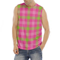 Green And Pink Buffalo Plaid Print Men's Fitness Tank Top