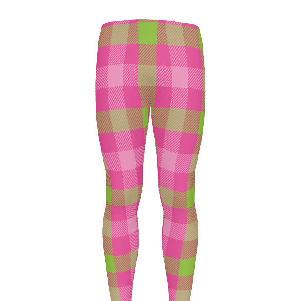 Green And Pink Buffalo Plaid Print Men's leggings