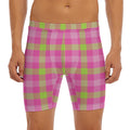 Green And Pink Buffalo Plaid Print Men's Long Boxer Briefs