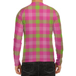 Green And Pink Buffalo Plaid Print Men's Long Sleeve Rash Guard