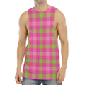 Green And Pink Buffalo Plaid Print Men's Muscle Tank Top
