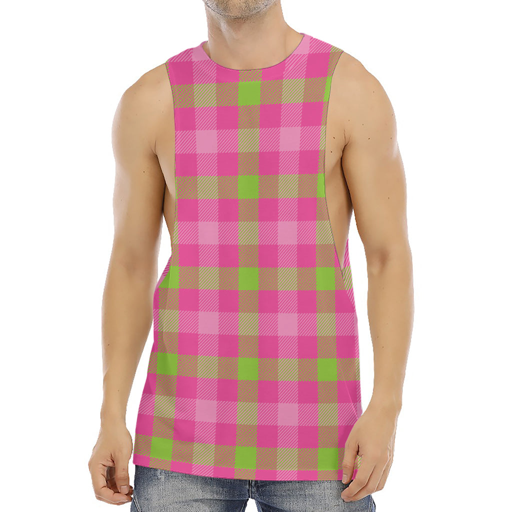 Green And Pink Buffalo Plaid Print Men's Muscle Tank Top