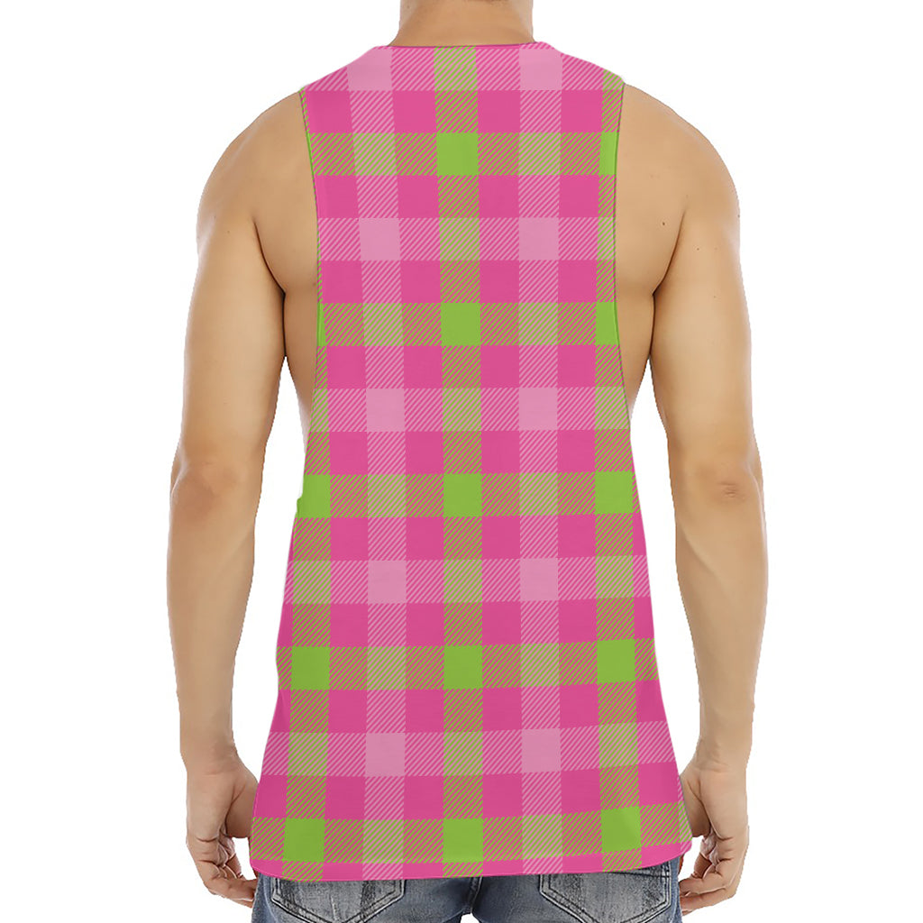 Green And Pink Buffalo Plaid Print Men's Muscle Tank Top